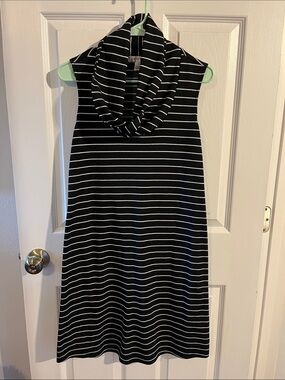 Aa Studio Black & White Striped Cowl Neck Dress